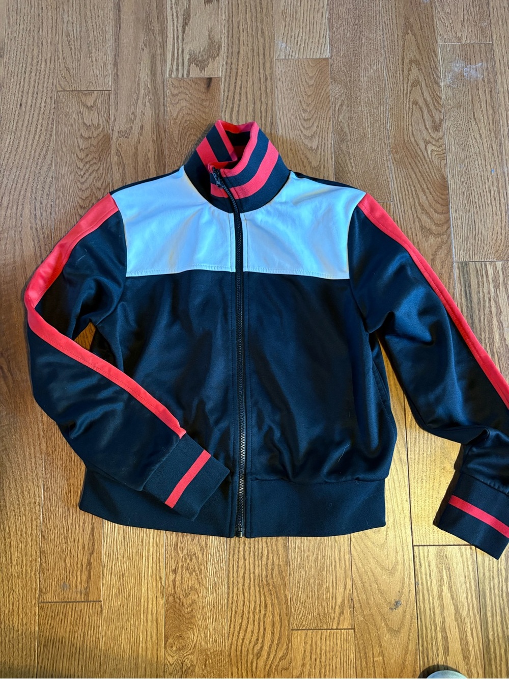 wild fable Black Bomber Jacket with White Yoke and Red Stripes